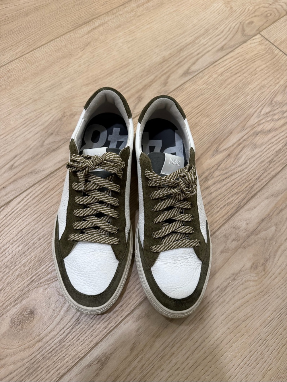 P448 Low-Top Sneakers in White and Olive Green